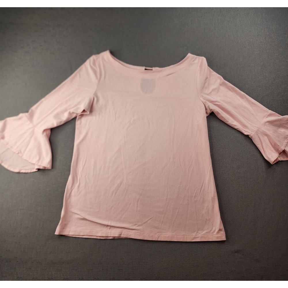 Lilly Pulitzer Pink Pima Cotton Blend Ruffle 3/4 Sleeve Boat Neck Top Small